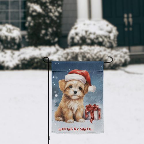 Cute Puppy Holiday Flag- Waiting On Santa