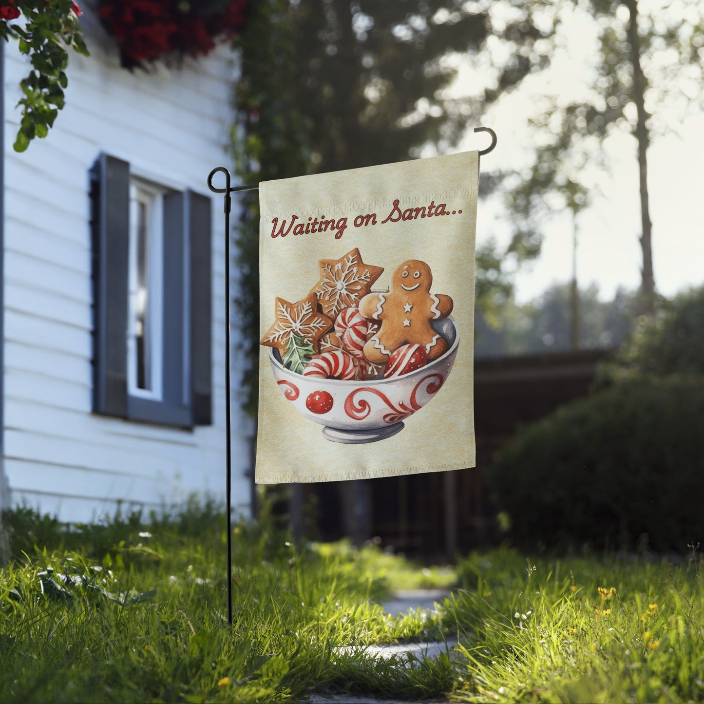 Cute Christmas Yard Flag Gingerbread- Waiting On Santa
